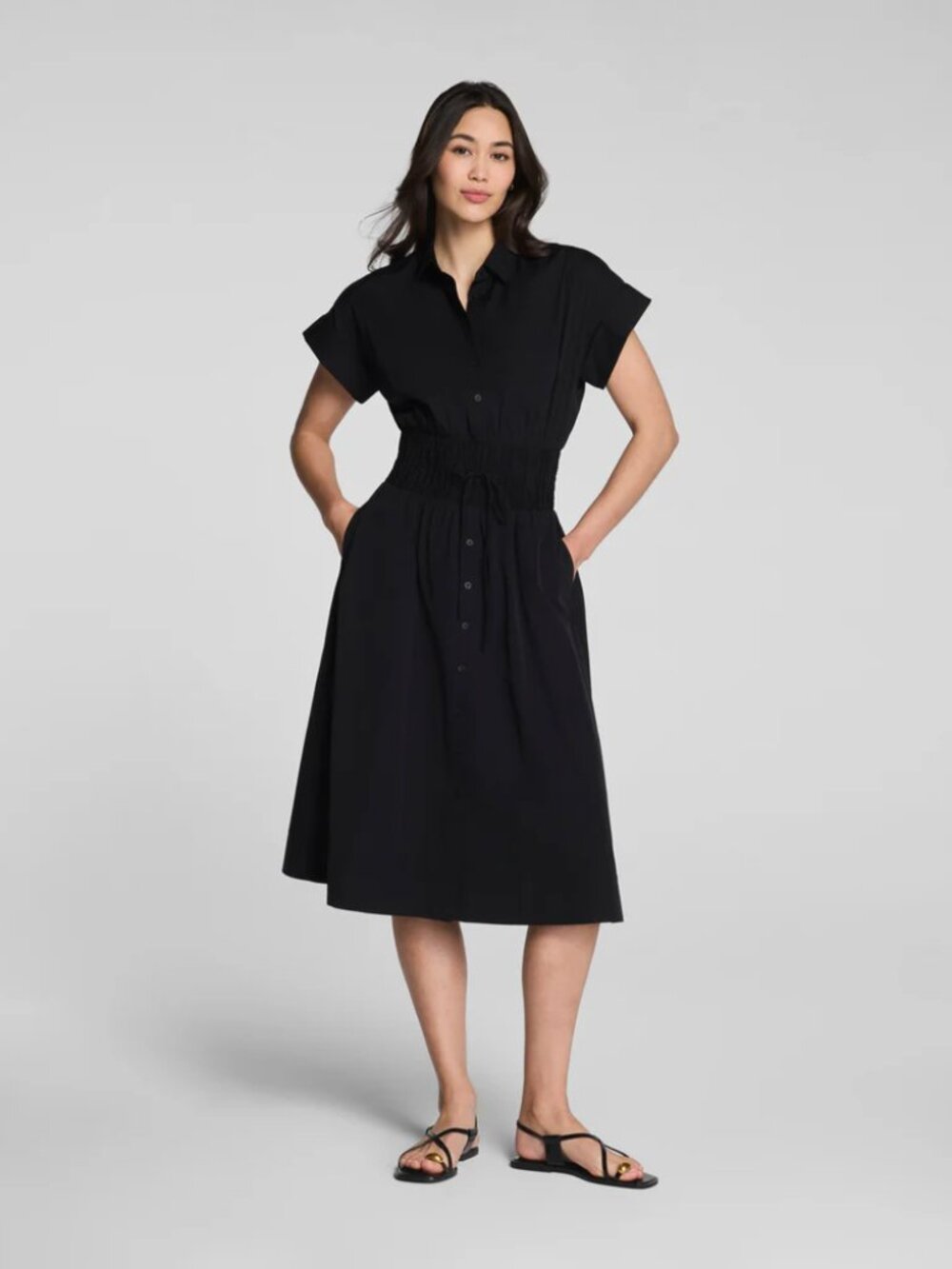 SPANX- NWT Poplin Smocked Midi Shirt Dress- S